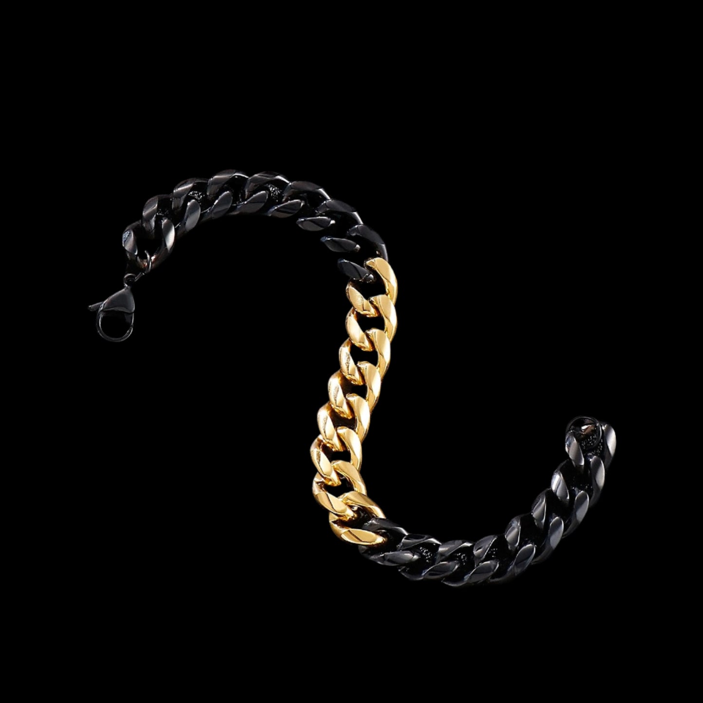 Black and Gold Block Cuban Chain Bracelet