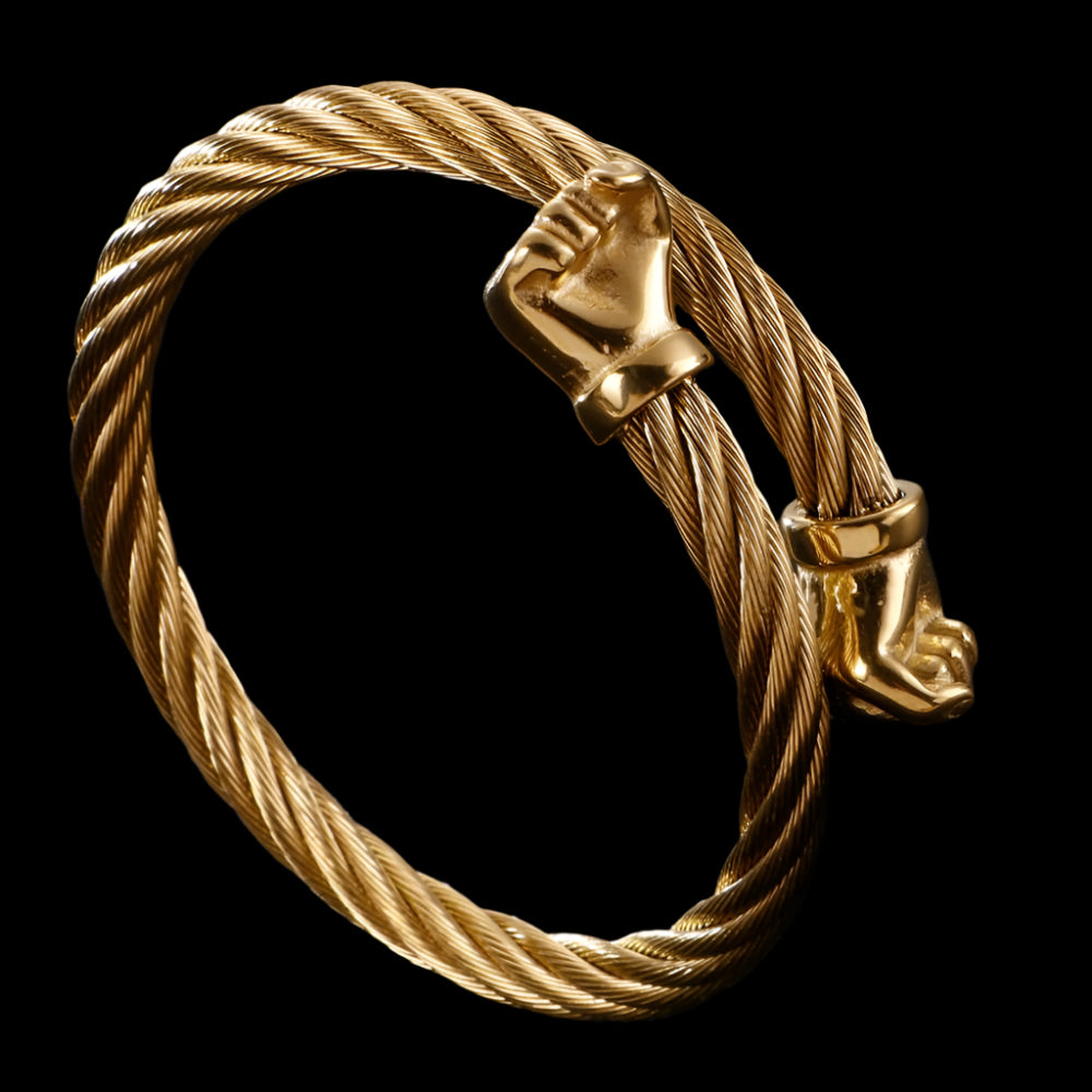 Closed Fists Modern MInimalist Woven Steel Bangle Bracelet