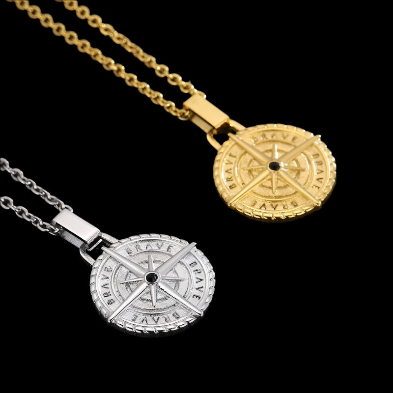 Compass Pendant Mens Necklace