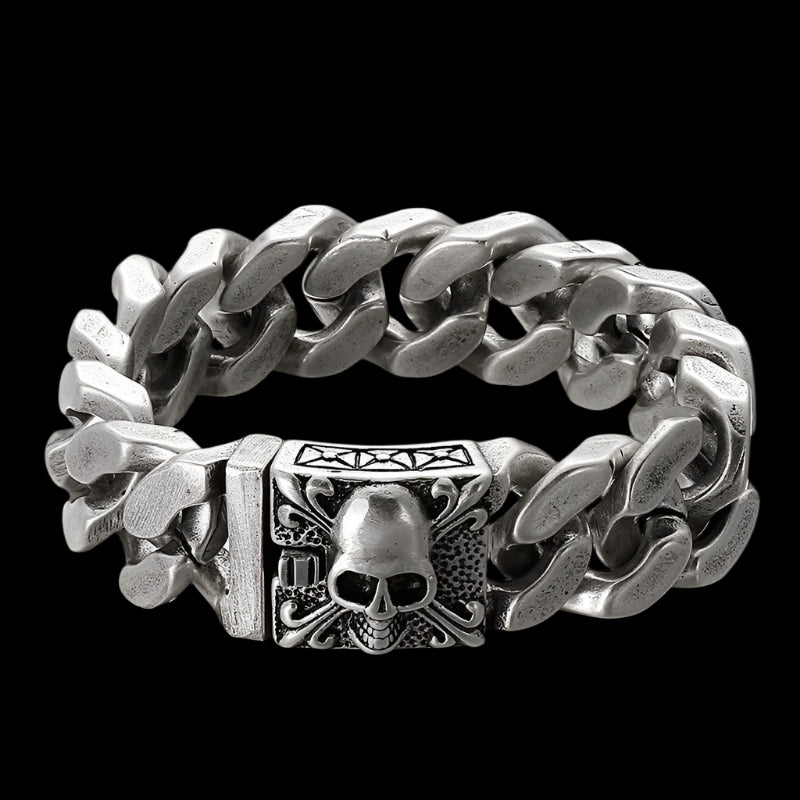 Gothic Skull and Crossbones Cuban Chain Bracelet