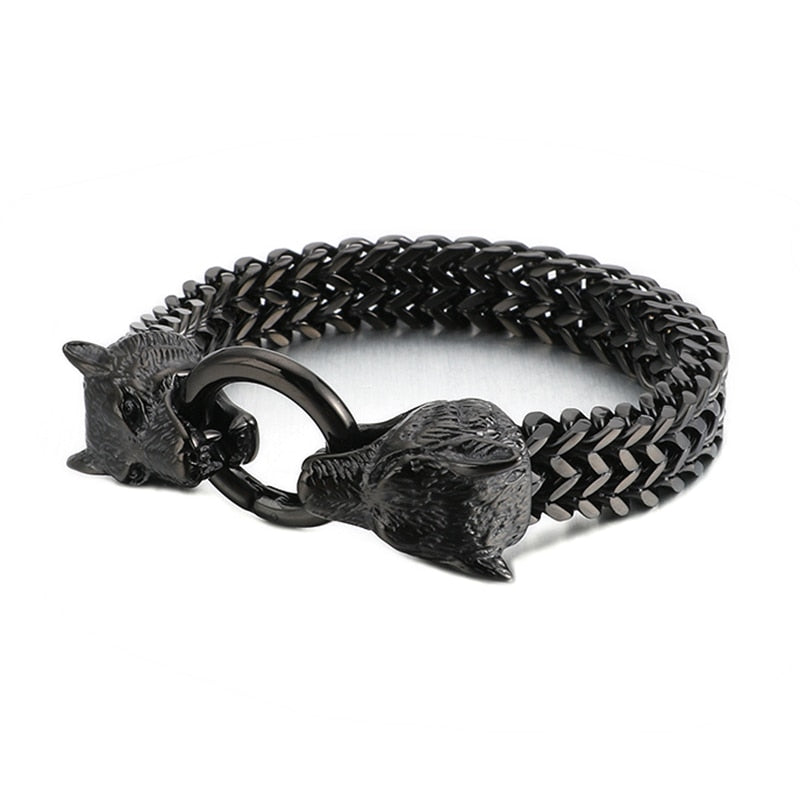 Dueling Wolves Chain Bracelet