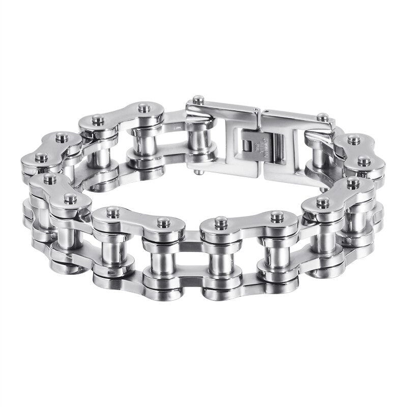 Solid Steel Biker Wide Chain Mens Bracelet