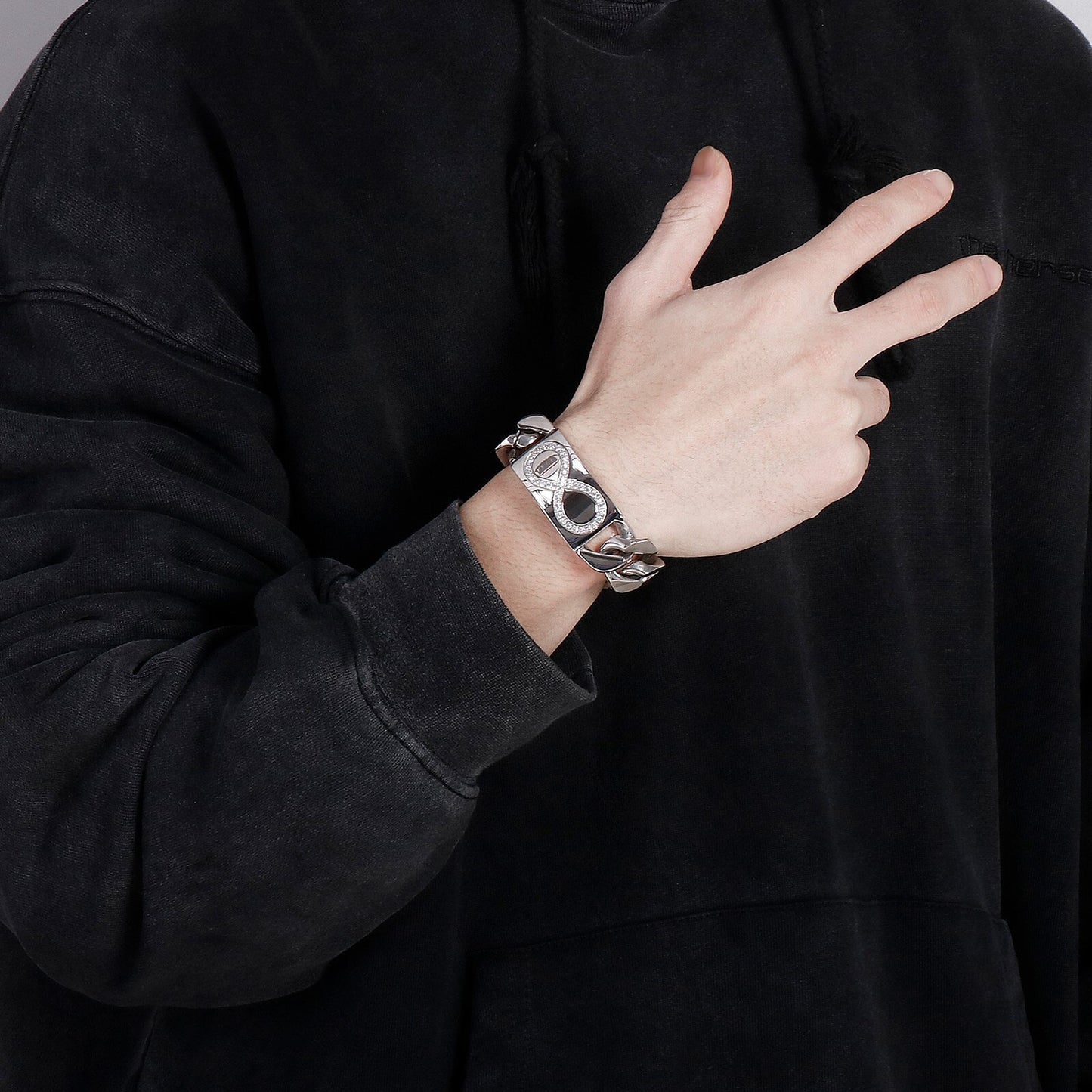 Infinity and Cross Plate Diamond and Steel Cuban Chain Bracelet