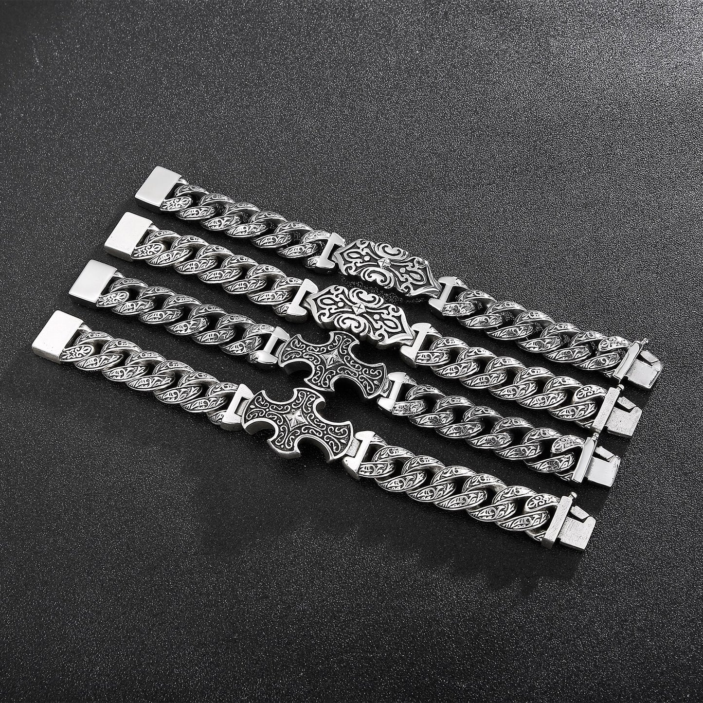 Viking Cross Ancient Scrollwork Mens Bracelet