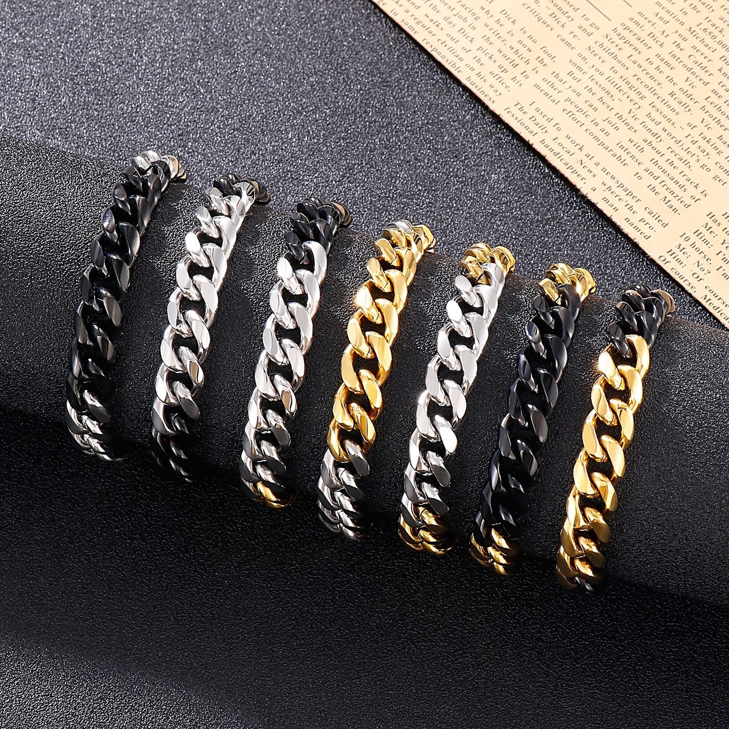 Black and Gold Block Cuban Chain Bracelet