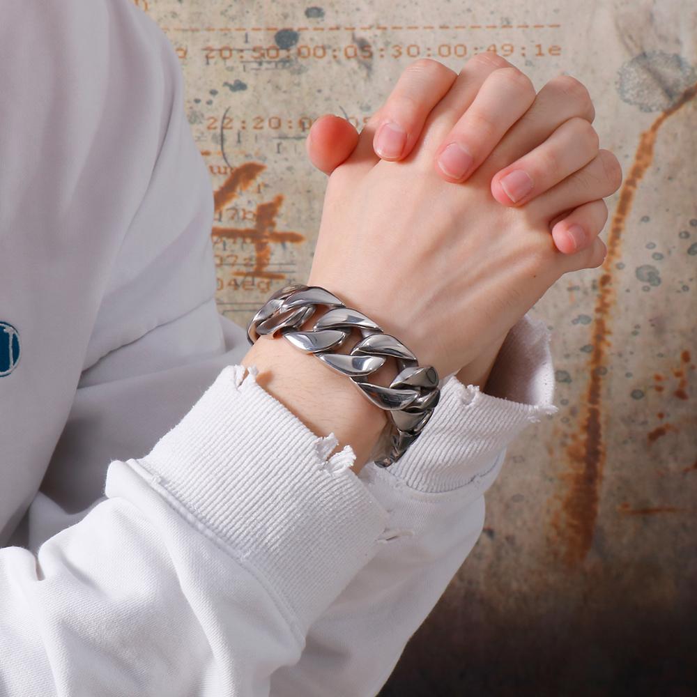 High Polish Super Huge Steel Cuban Chain Bracelet