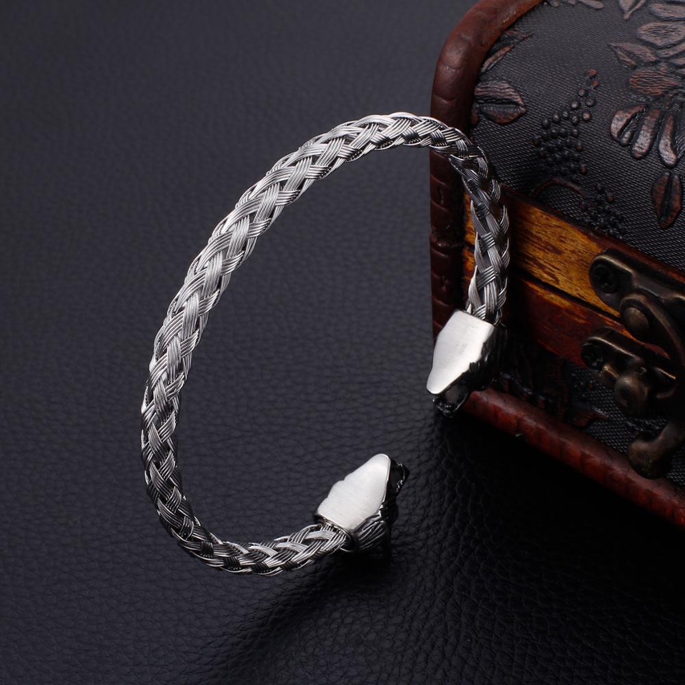Modern Braided Steel Wolf Bangle Bracelet