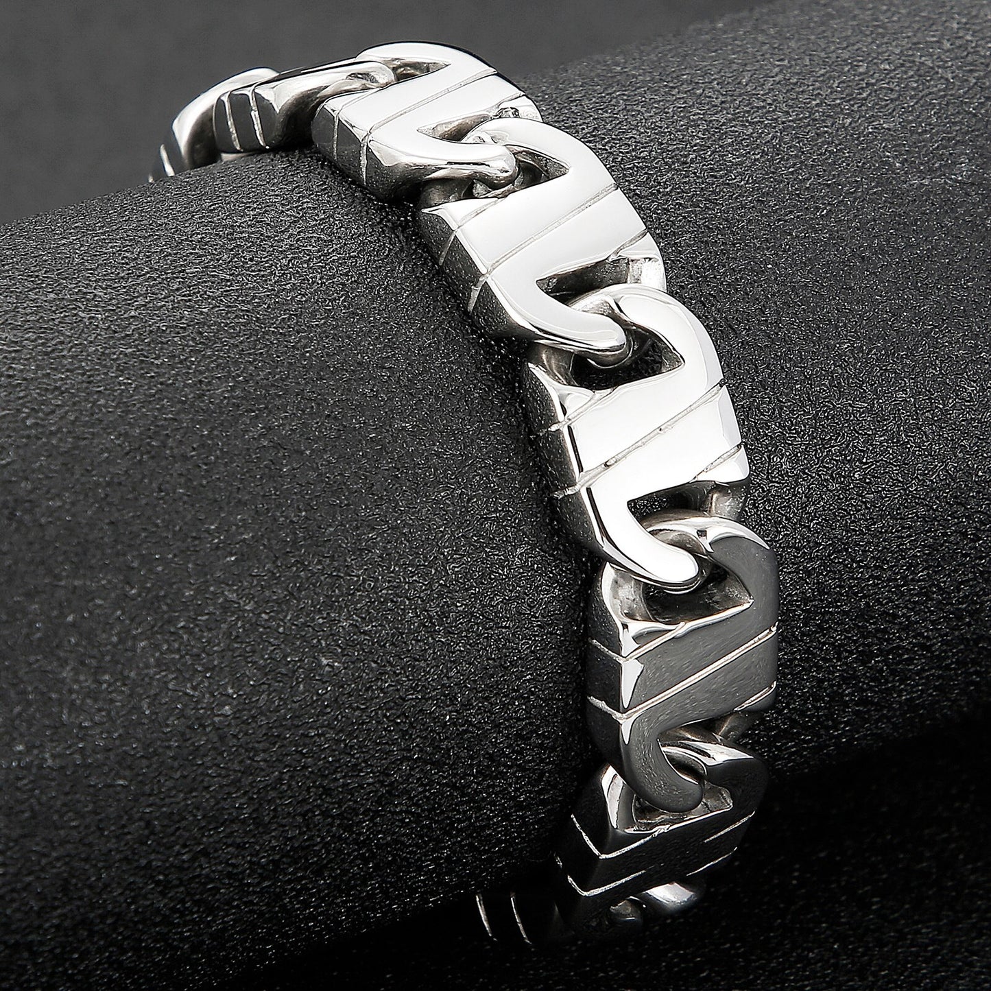 Flat Link Brushed Steel Chain Bracelet