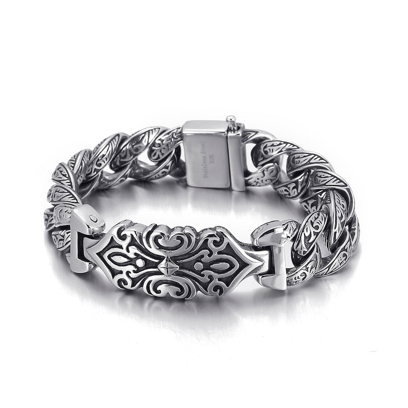 Viking Cross Ancient Scrollwork Mens Bracelet