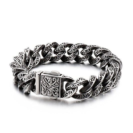Deep Engraved Cuban Chain Bracelet