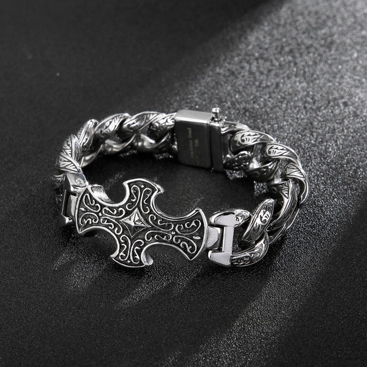 Viking Cross Ancient Scrollwork Mens Bracelet