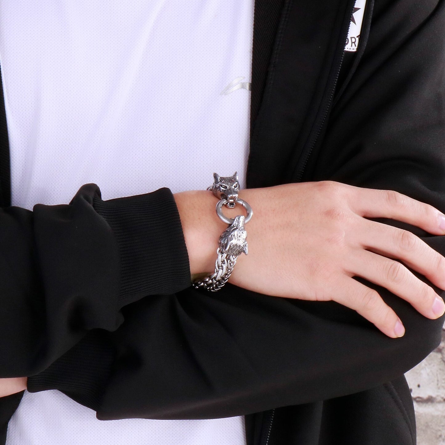 Twisted Chained Wolves Mens Bracelets
