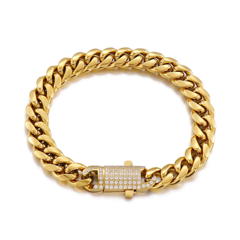 Zircon Latch Cuban Chain Statement Bracelet