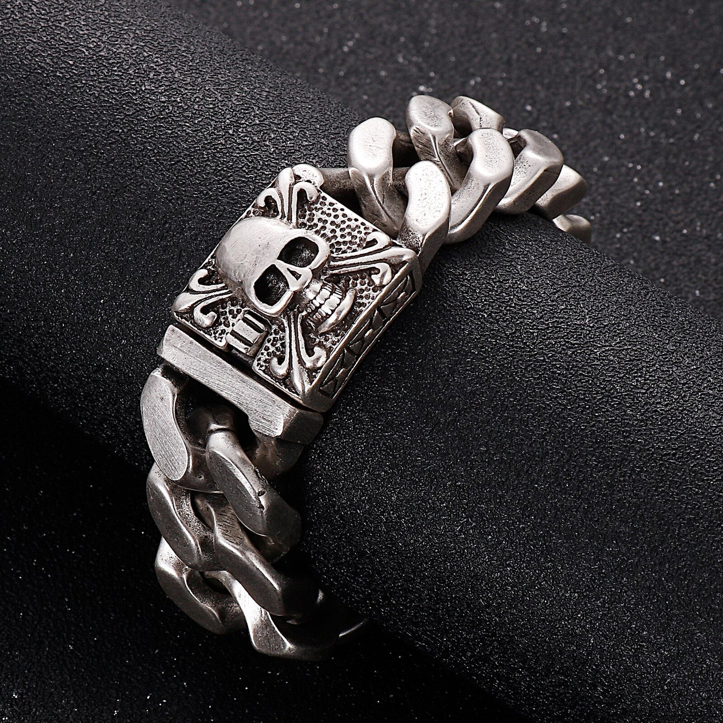 Gothic Skull and Crossbones Cuban Chain Bracelet