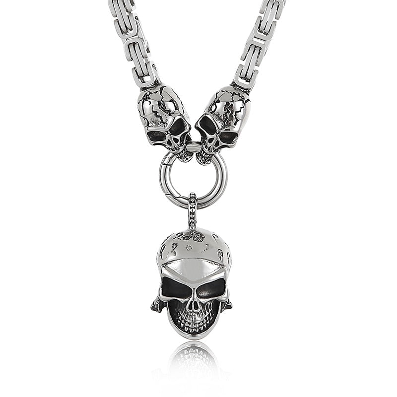Skull Byzantine Chain Box Chain King's Chain With Pendant Men's Necklace