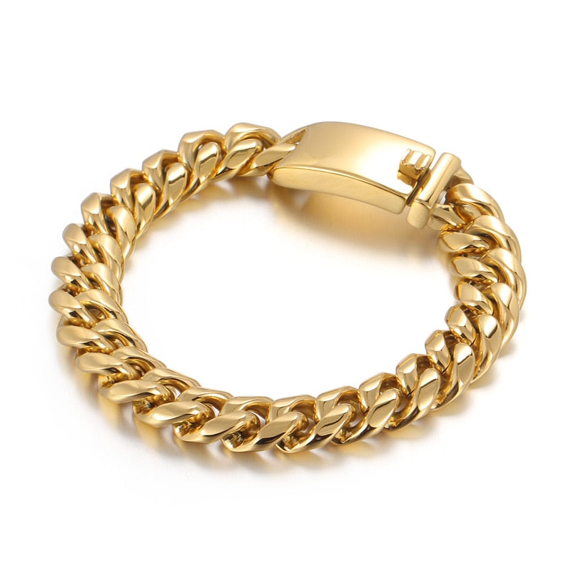 Bold and Chunky Half-Polish Cuban Link Chain Bracelet