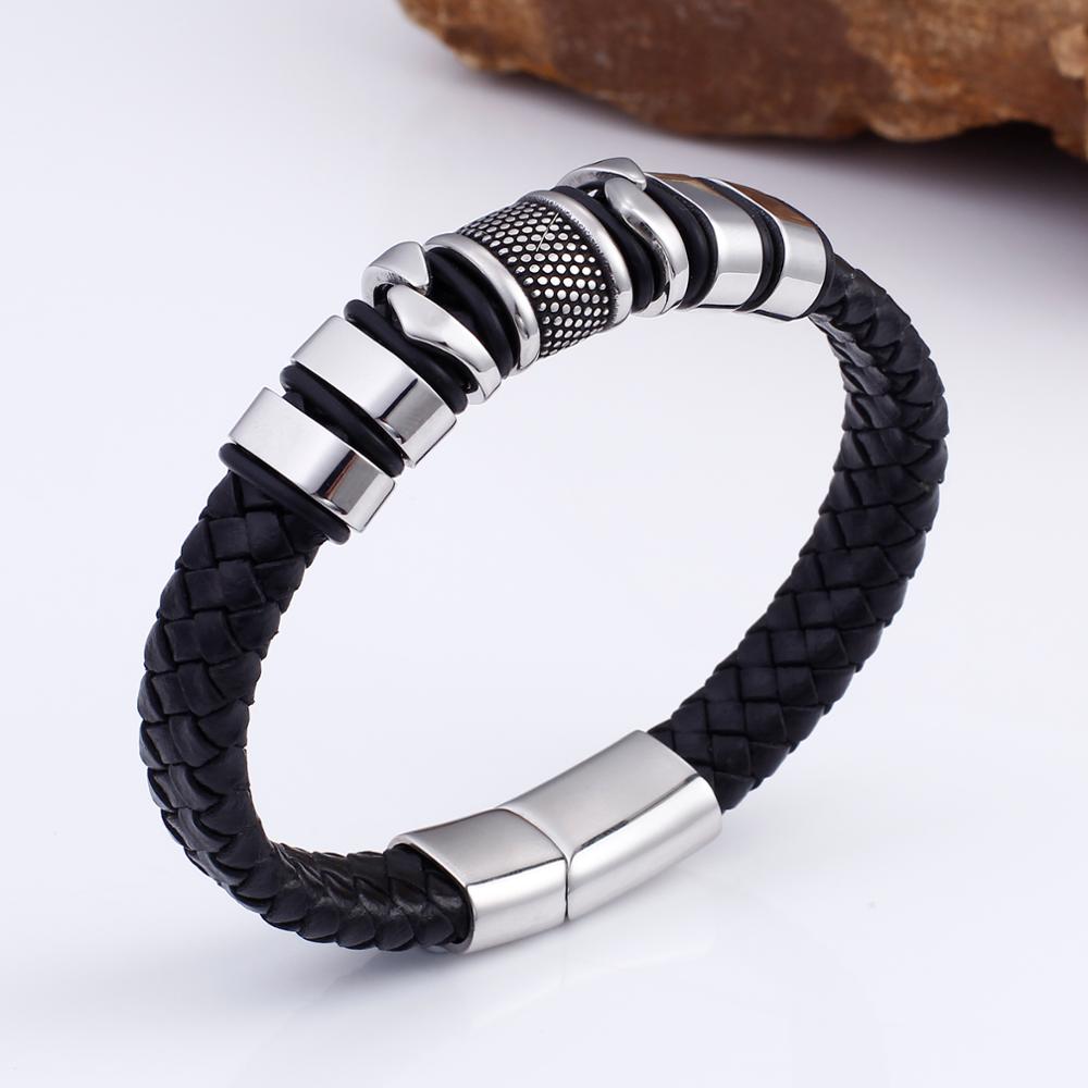 Steel Bite Leather Mens Bracelet