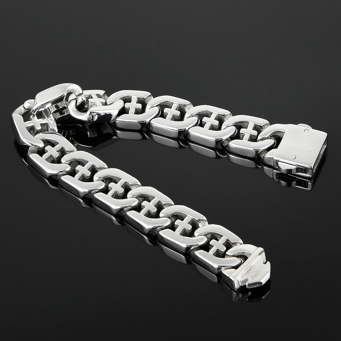 Cross Link Flat Chain Bracelet
