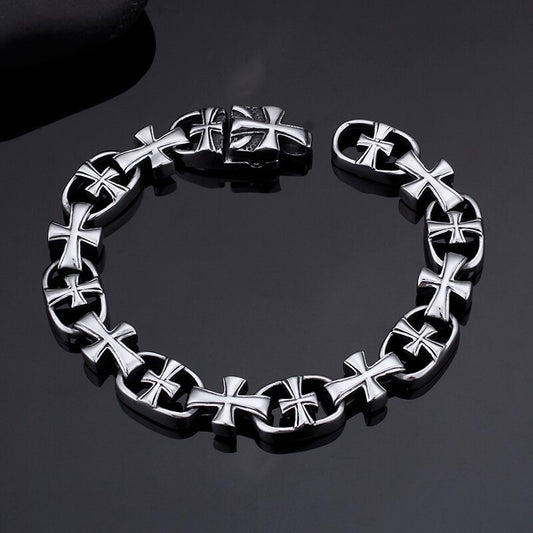 Maletese Cross Steel Cross Chain Bracelet