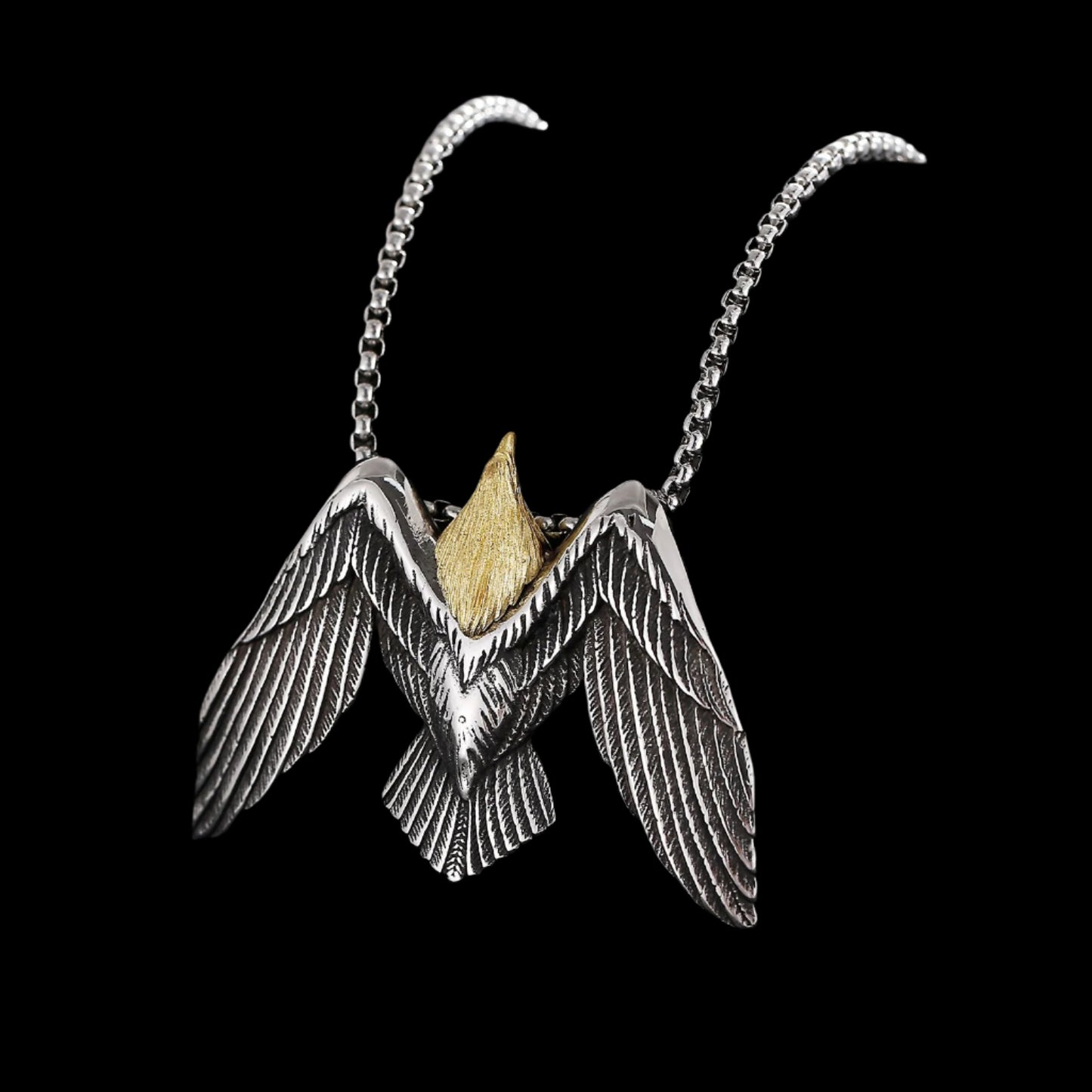 Gold and Steel Soaring Eagle Pendant Necklace