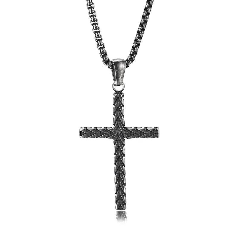 Woven Metal Minimalist Mens Cross Necklace