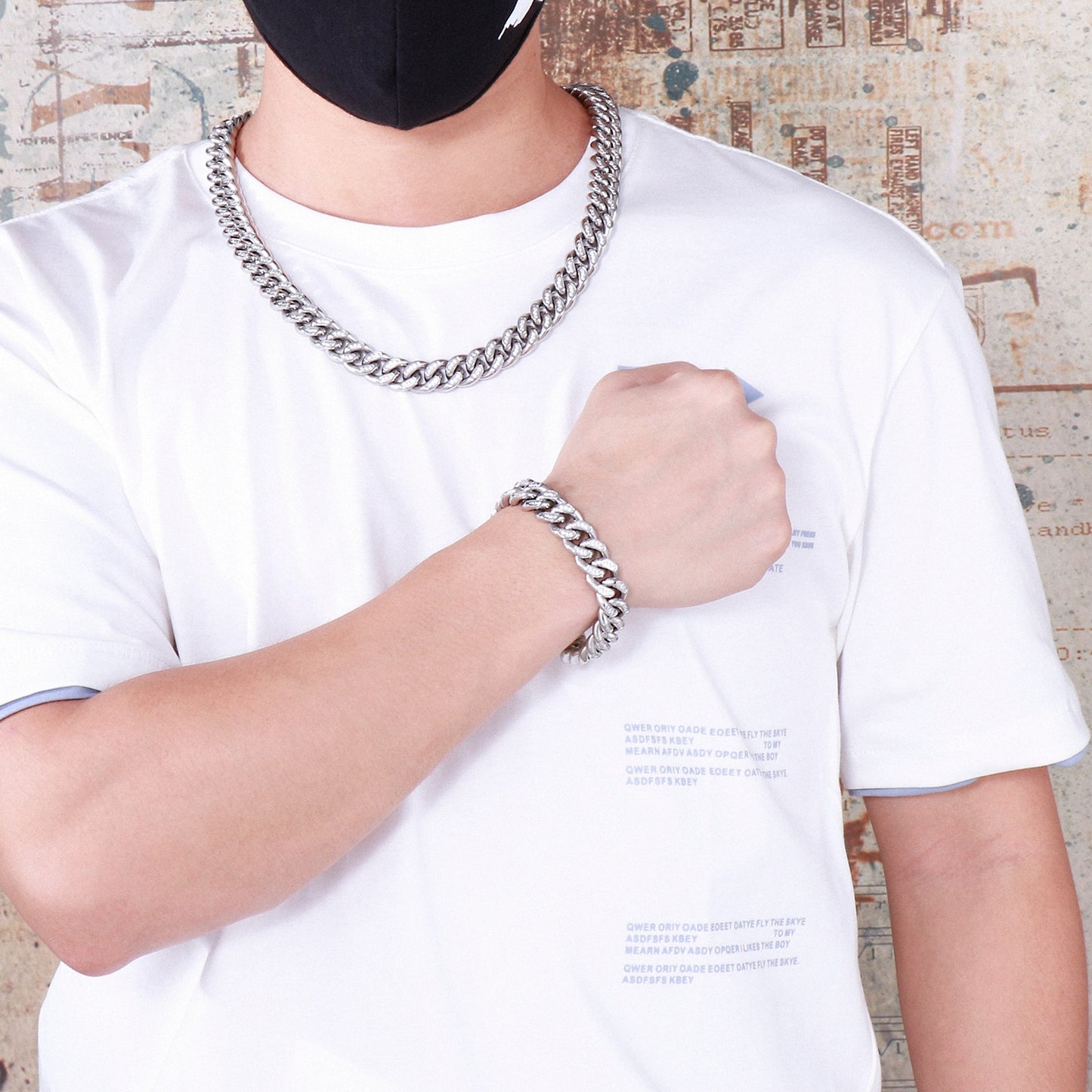 Rhinestone Iced Out Cuban Link Chain and Bracelet Set