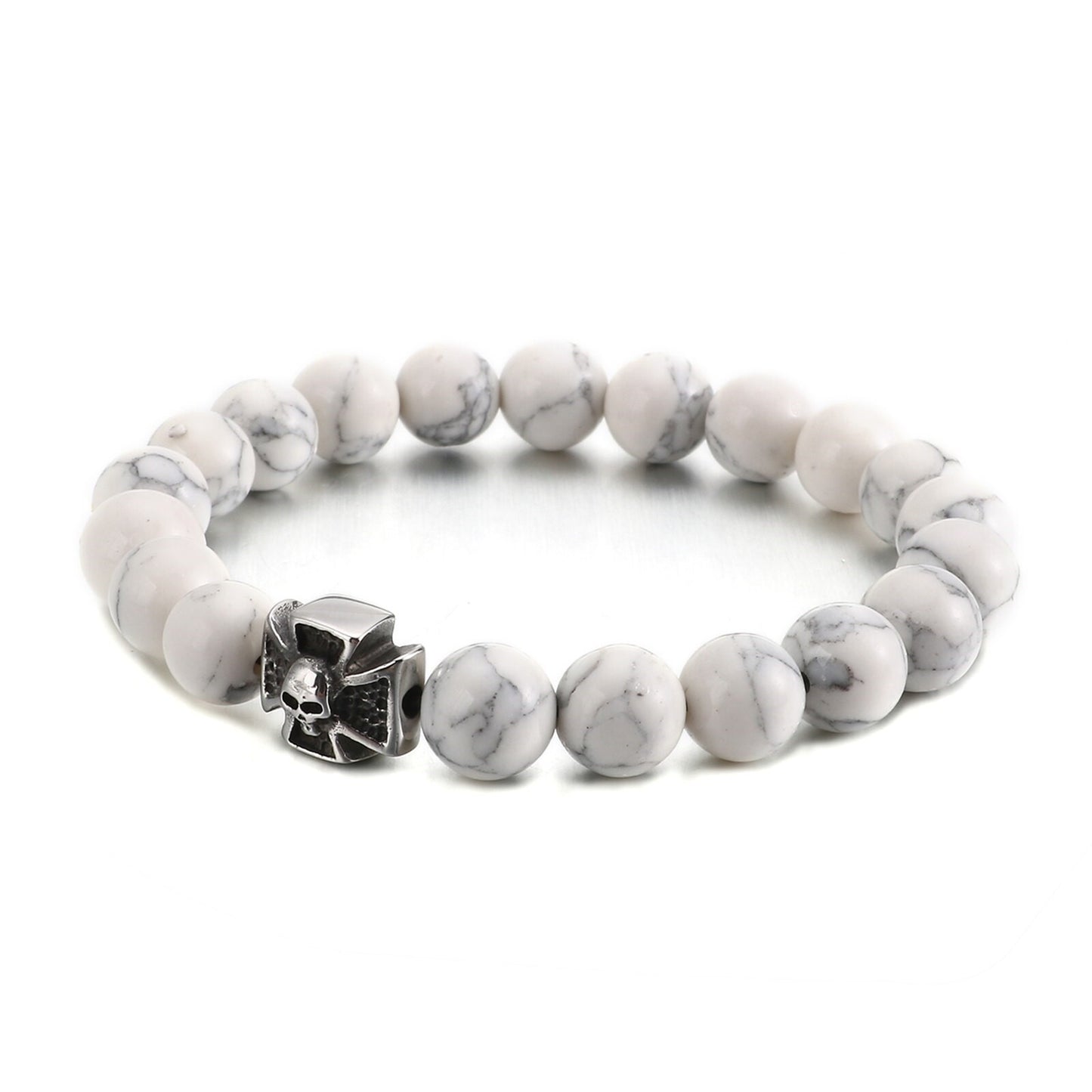 Skull Charm Stone Mens Beaded Bracelet