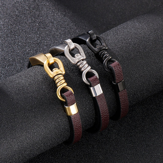 Hook and Loop Leather Mens Bracelet