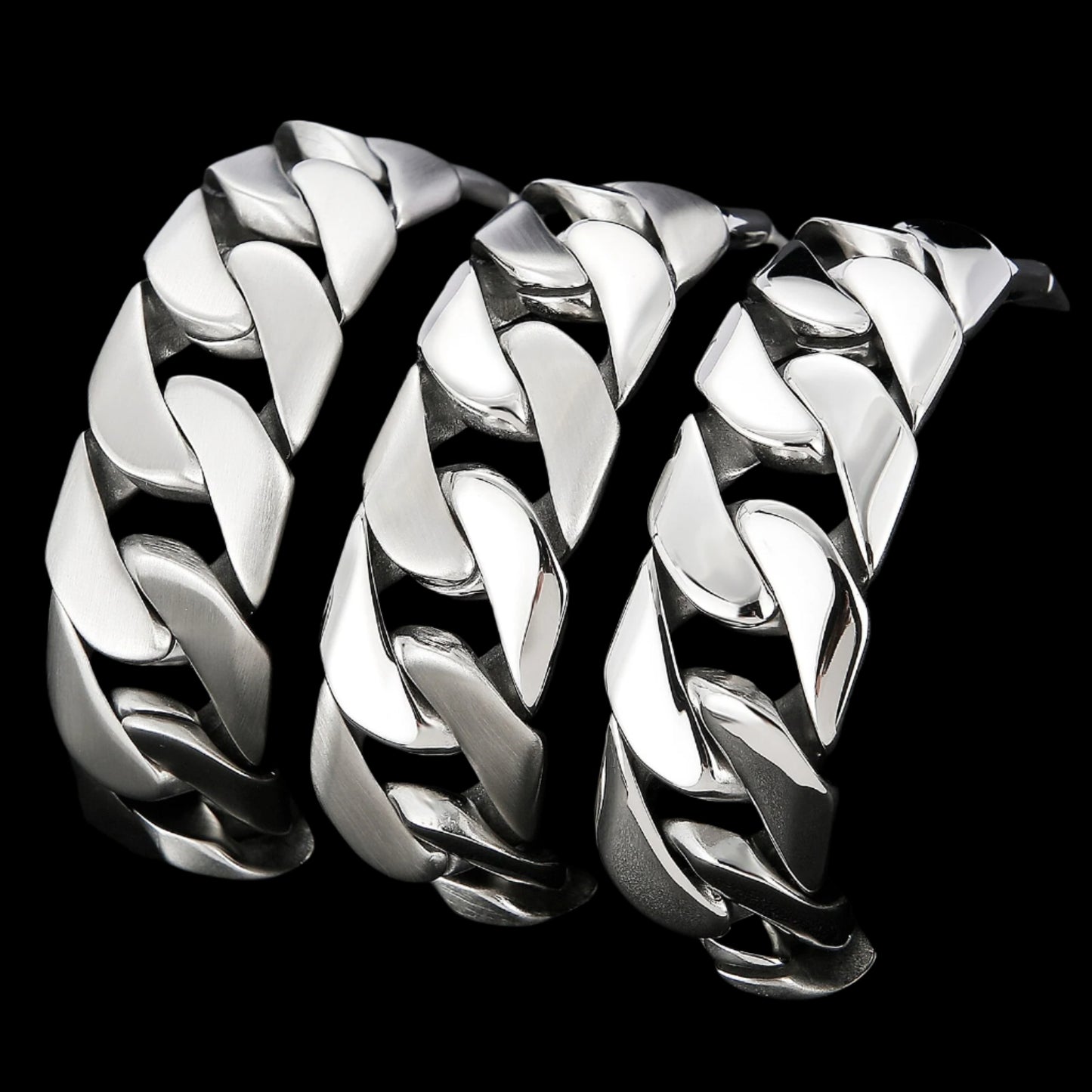 Ultra Heavy Steel Cuban Chain Push Tab Closure Bracelet