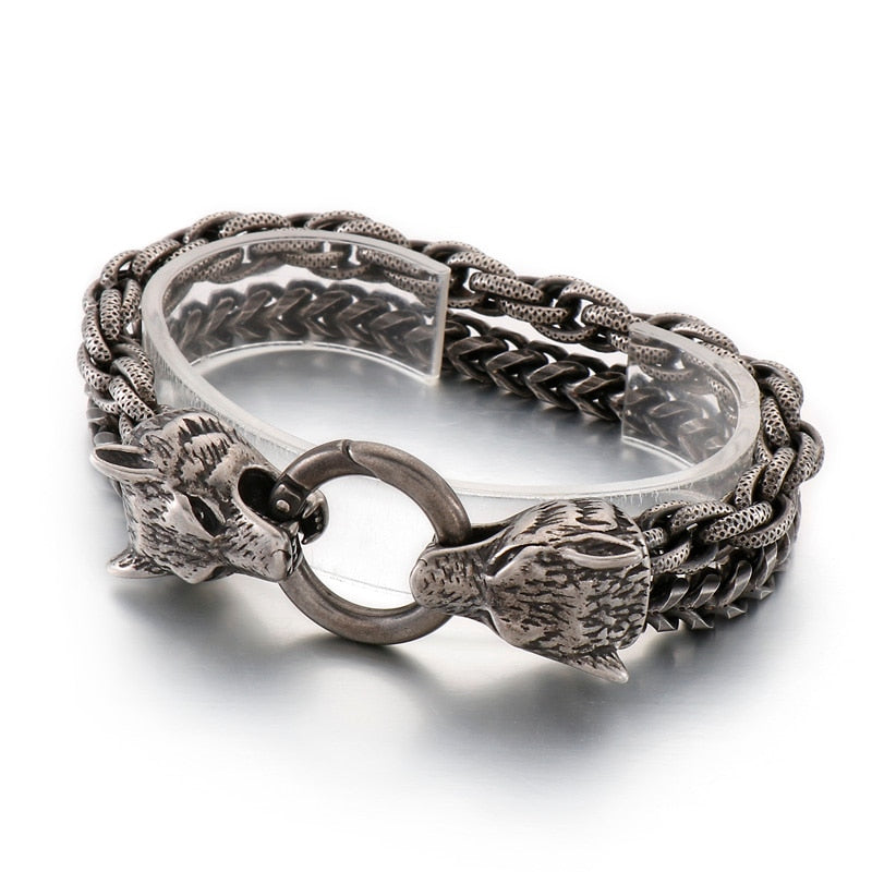Twisted Chained Wolves Mens Bracelets