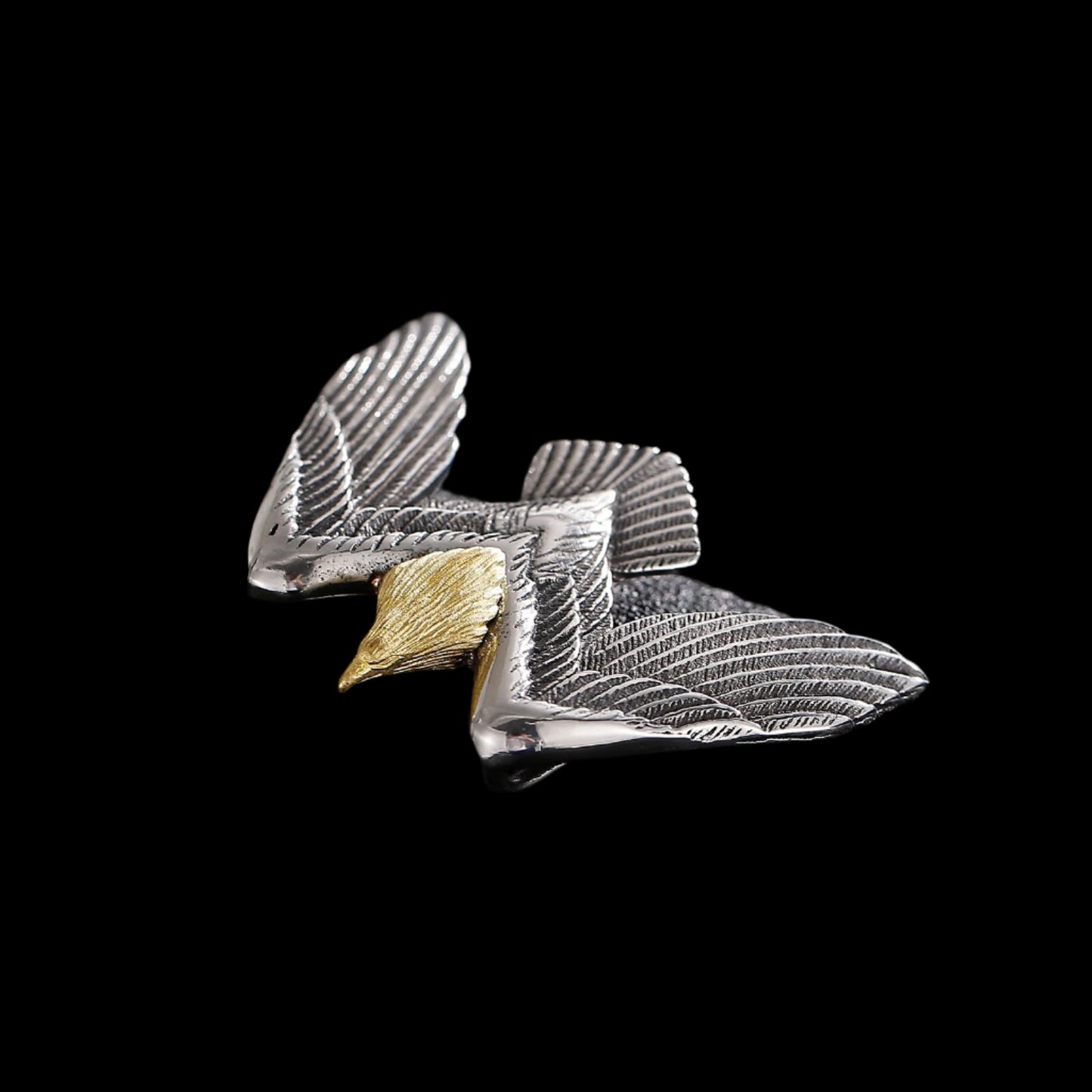 Gold and Steel Soaring Eagle Pendant Necklace