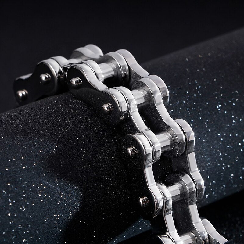 Solid Steel Biker Wide Chain Mens Bracelet