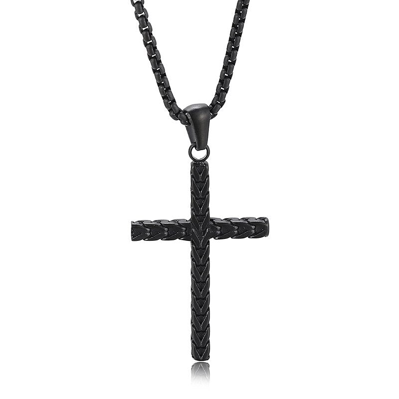 Woven Metal Minimalist Mens Cross Necklace
