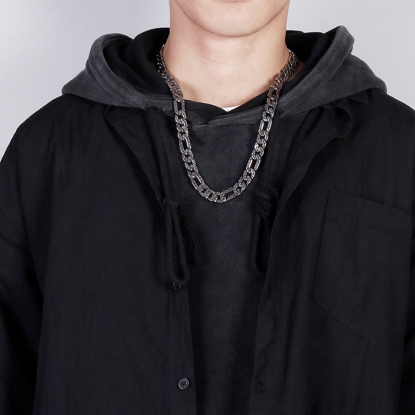Wave Scrollwork Mens Figaro Chain Necklace