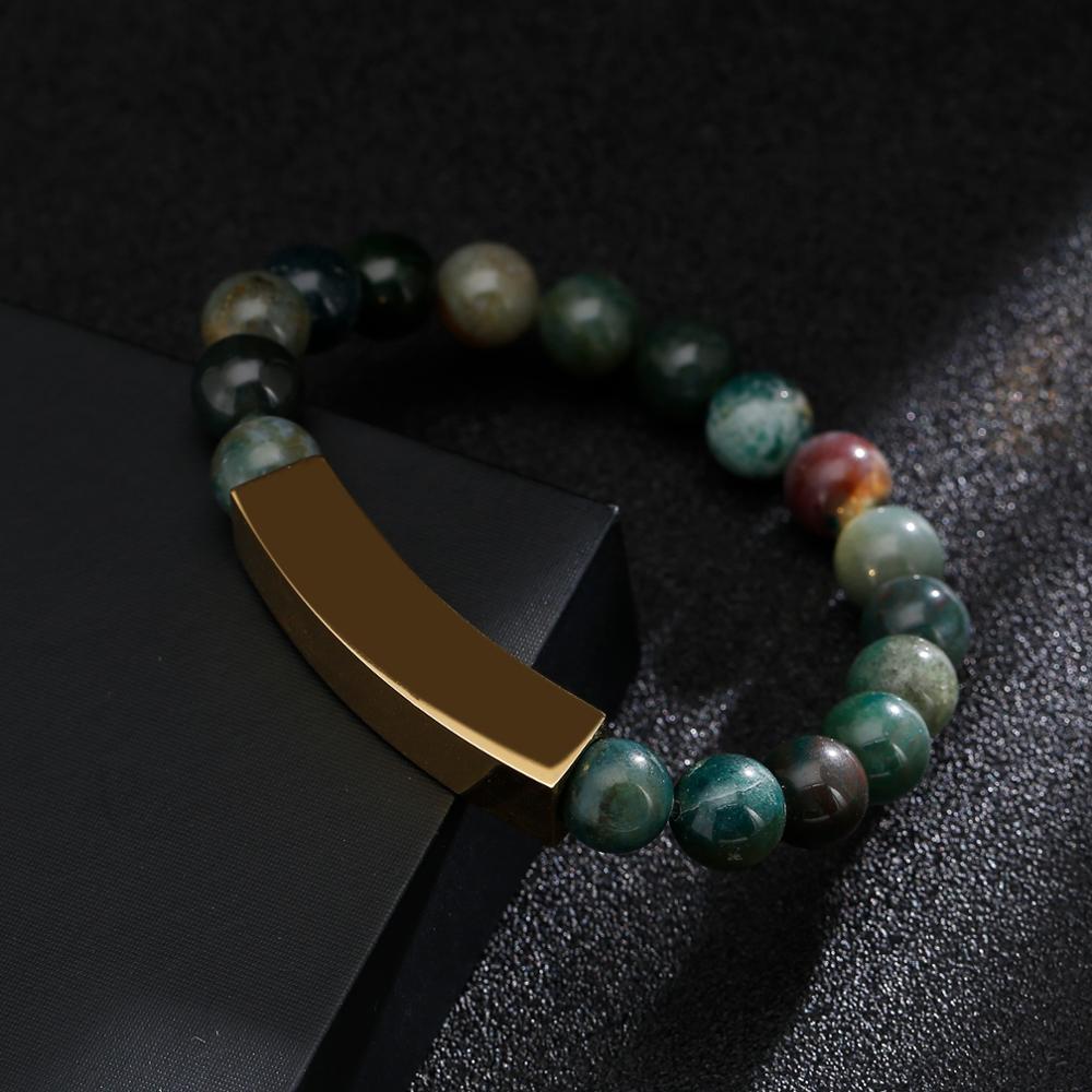 Jade Stone Bead Mens Bracelet with Bar Clasp