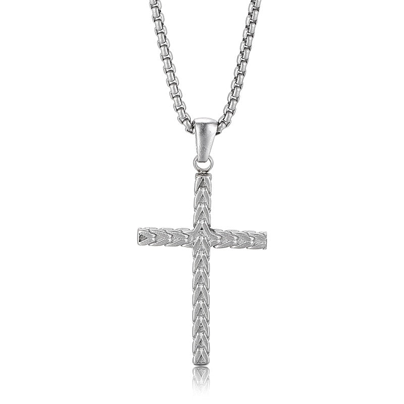 Woven Metal Minimalist Mens Cross Necklace