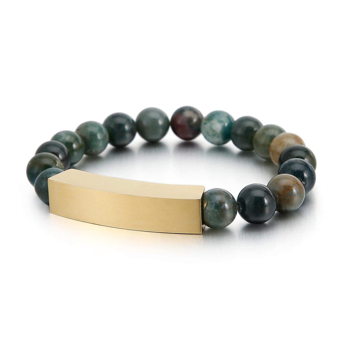 Jade Stone Bead Mens Bracelet with Bar Clasp