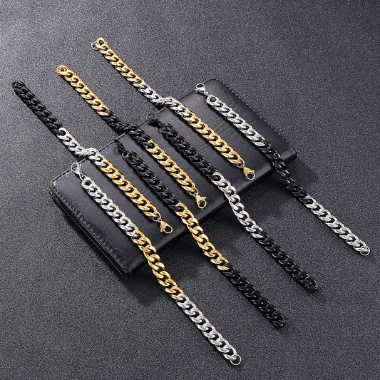 Black and Gold Block Cuban Chain Bracelet