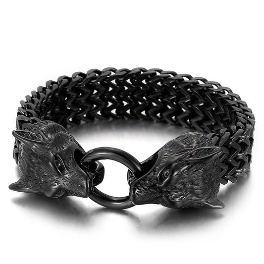 Chained Wolf Spirit Mens Bracelet