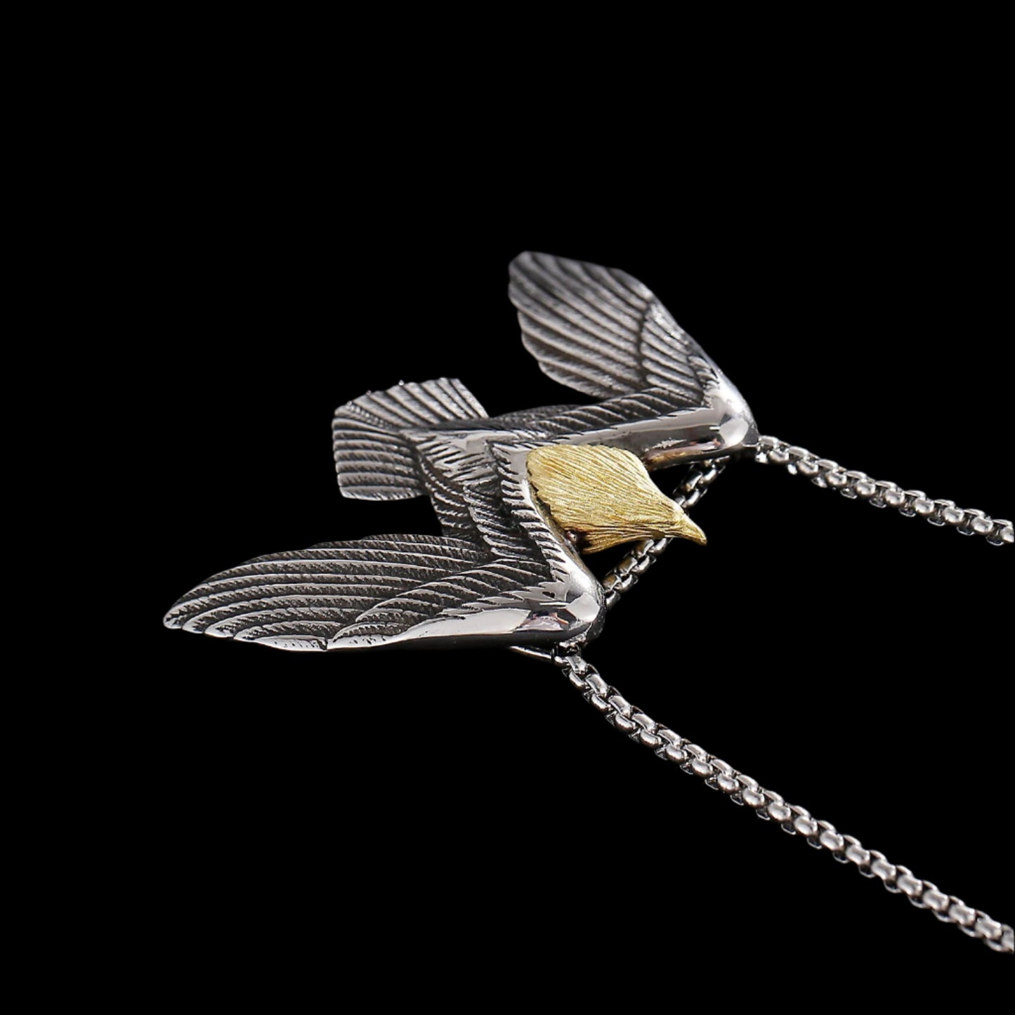 Gold and Steel Soaring Eagle Pendant Necklace