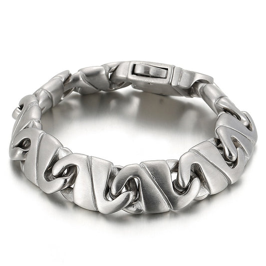 Flat Link Brushed Steel Chain Bracelet