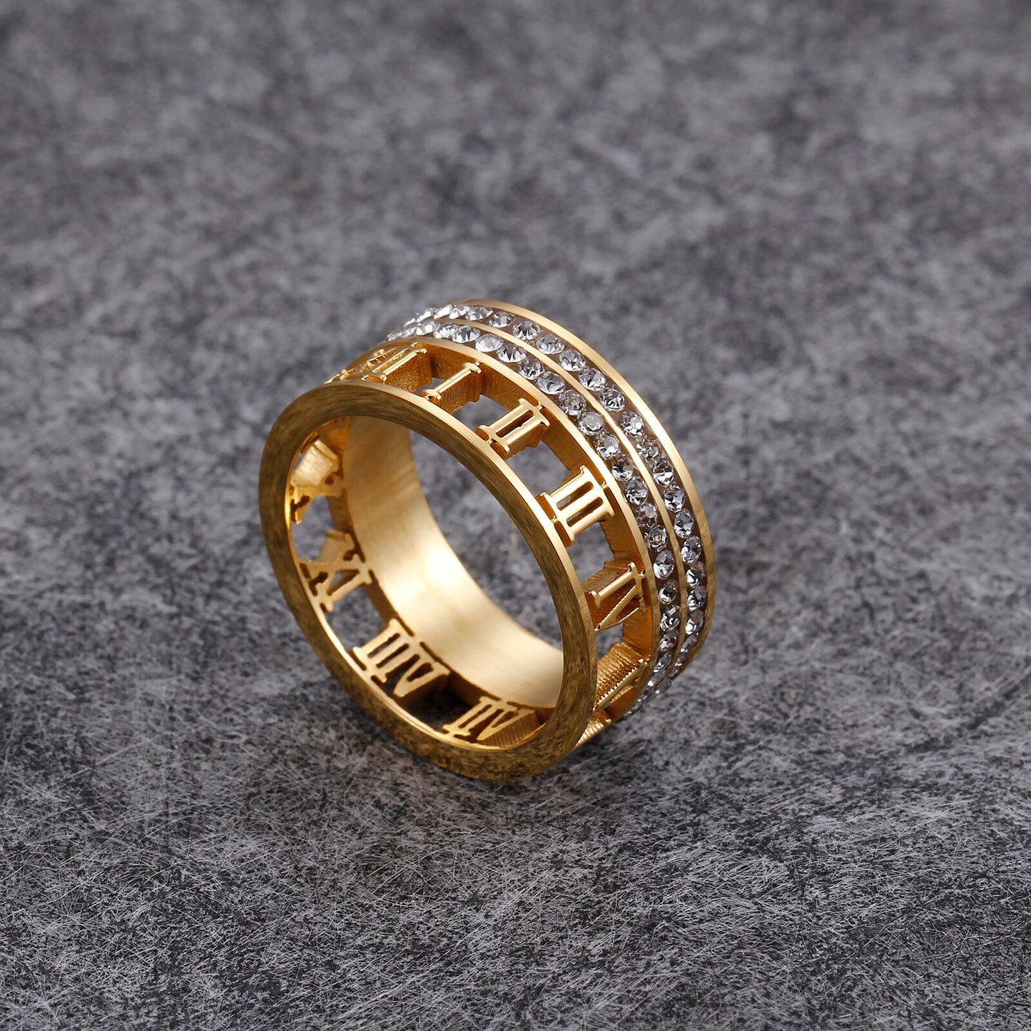 Crystal-Ringed Roman Numerals Ring
