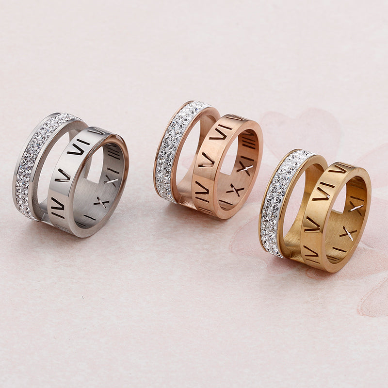 Numerals Steel and Zircon Layering Ring