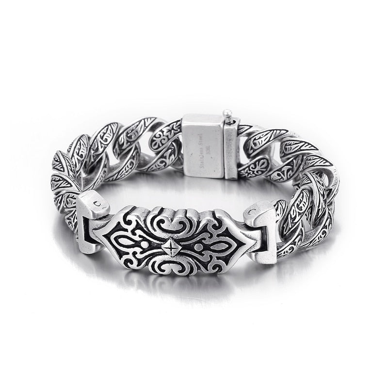 Viking Cross Ancient Scrollwork Mens Bracelet