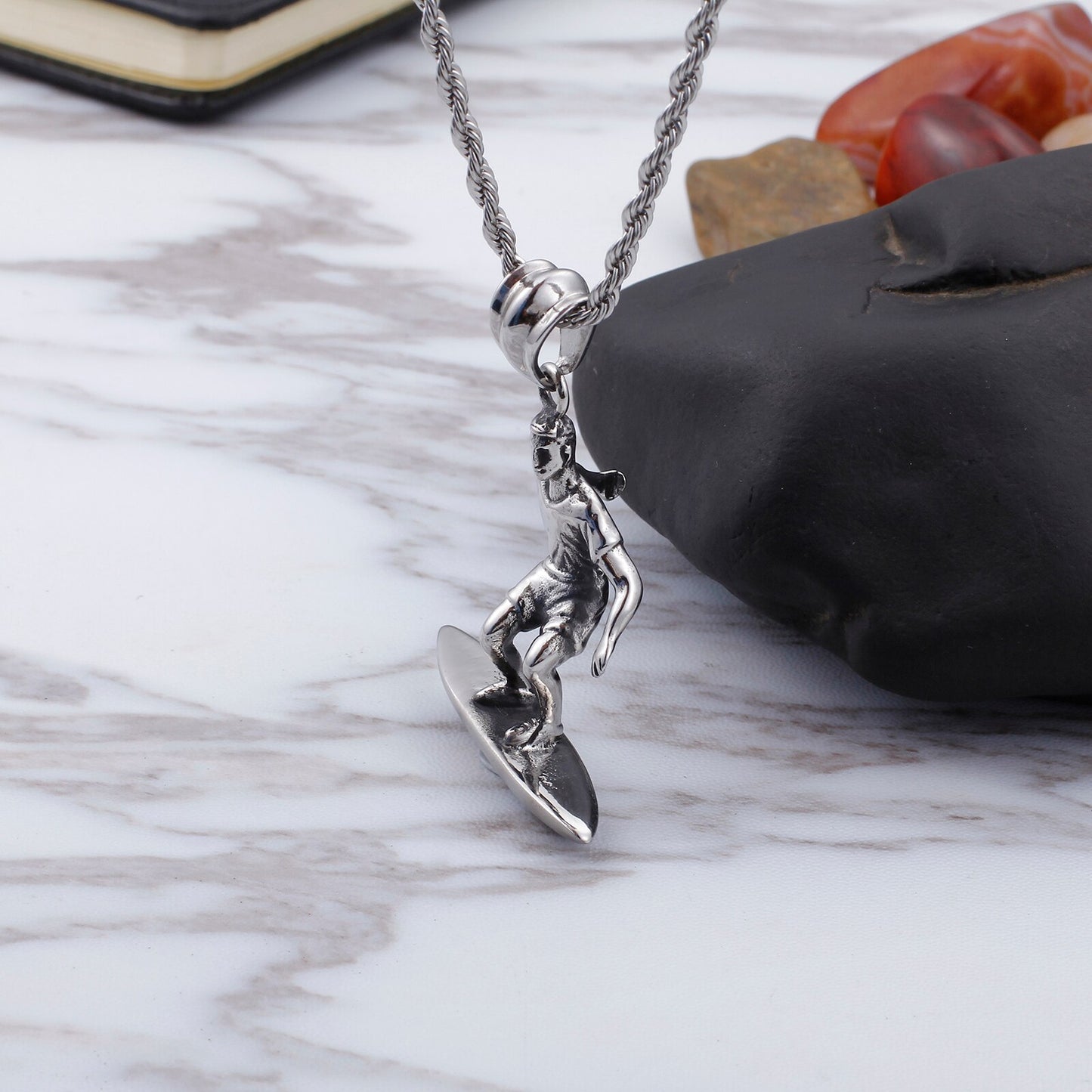 Surfer On the Wave Pendant Necklace