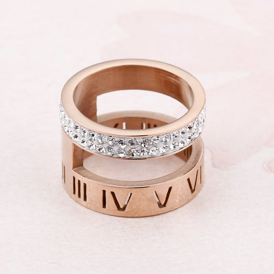 Numerals Steel and Zircon Layering Ring