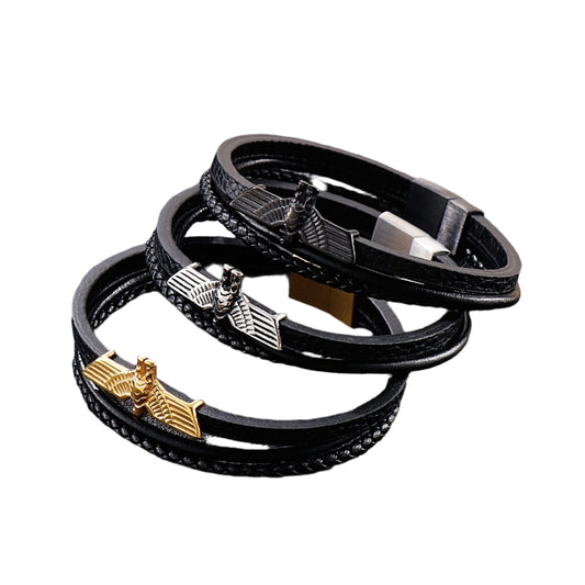 Aztec Eagle Leather Mens Bracelet