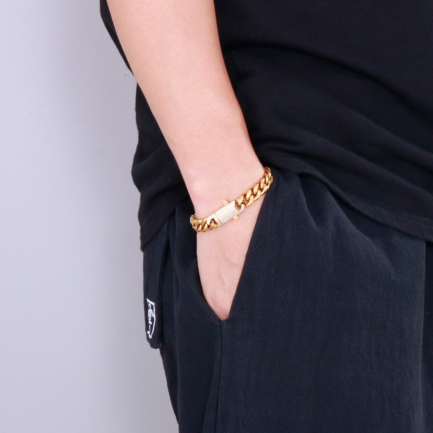 Zircon Latch Cuban Chain Statement Bracelet