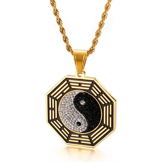 Iced Out Yin Yang I Ching Pendant Necklace