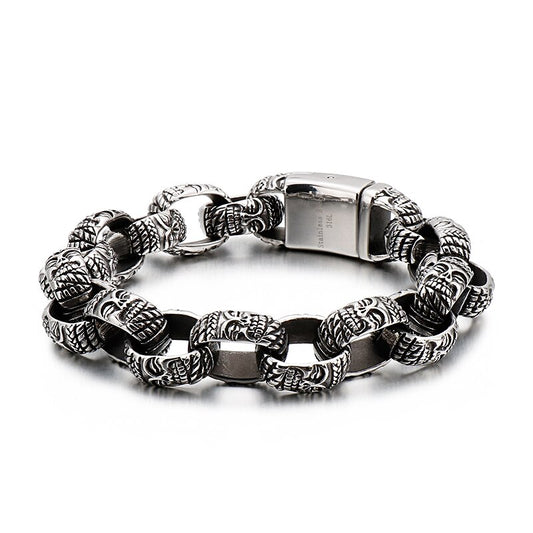 Steel Buddha Bead Mens Bracelet